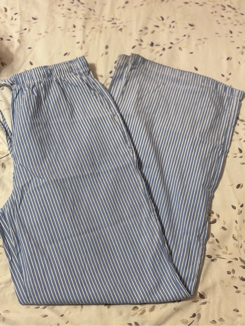 Stradivarius Light Blue and White Vertical Stripe Wide-Leg Pants